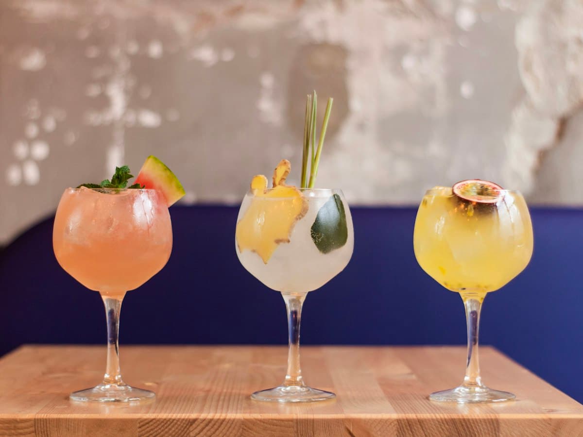 Colourful cocktails on a bar counter