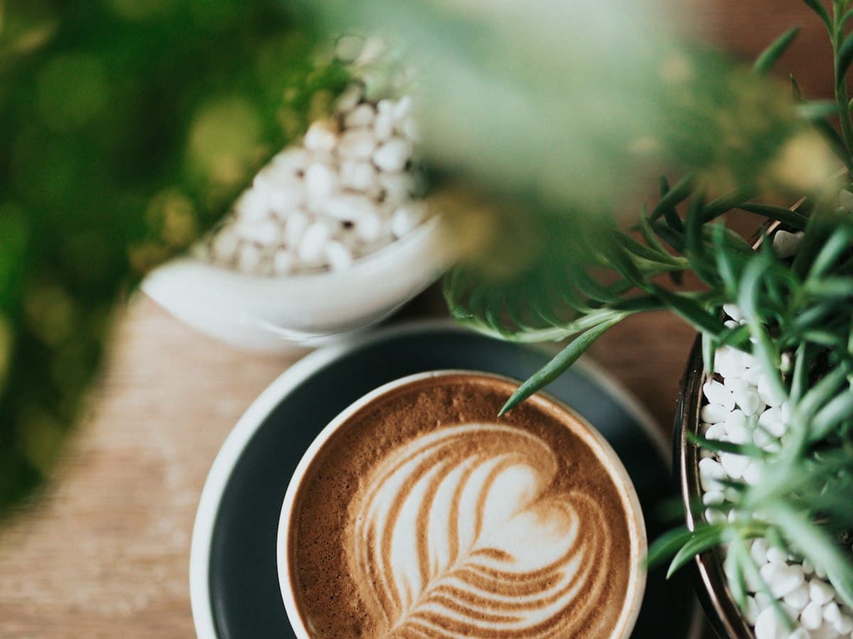 Latte art on a wooden counter