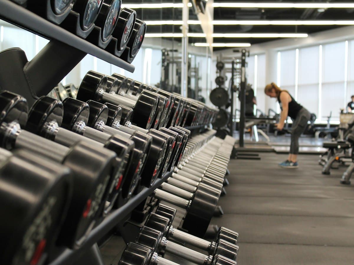Rack of dumbbells in a gym